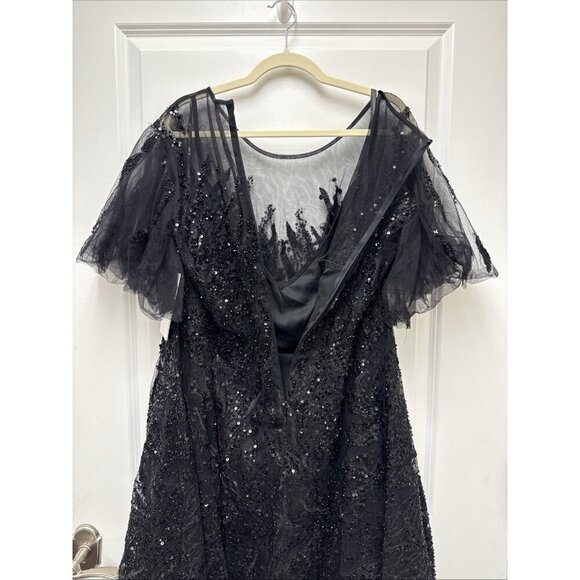 MAC DUGGAL Size 24 Black 20477 Flutter Sleeve Embellished Cocktail Midi Dress - Picture 8 of 10